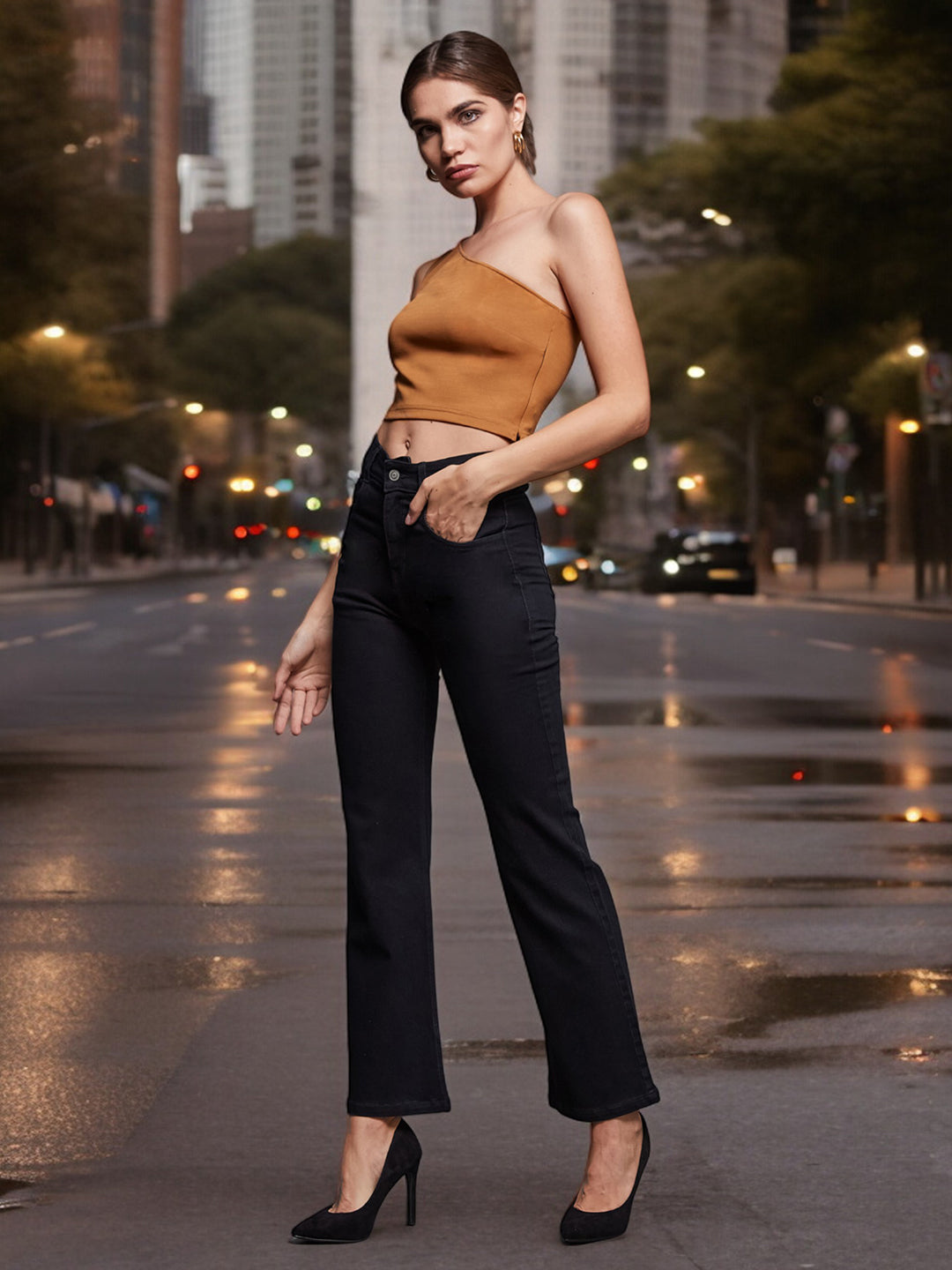 24/7 Comfort Black Bootcut High-Rise Stretchable Denim Jeans