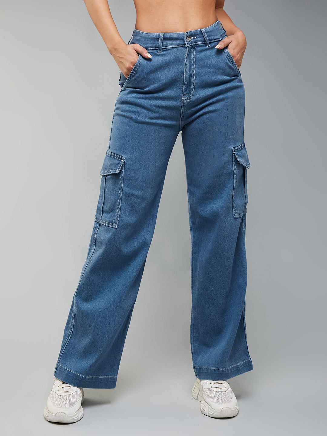 24/7 Comfort Blue Wide-Leg High-Rise Stretchable Denim Jeans