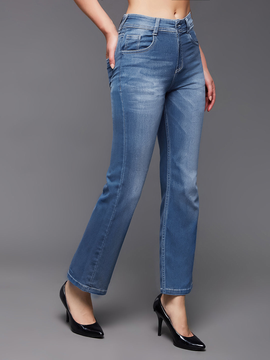 24/7 Comfort Light Blue Wide-Leg Mid-Rise Light Weight Denim Jeans