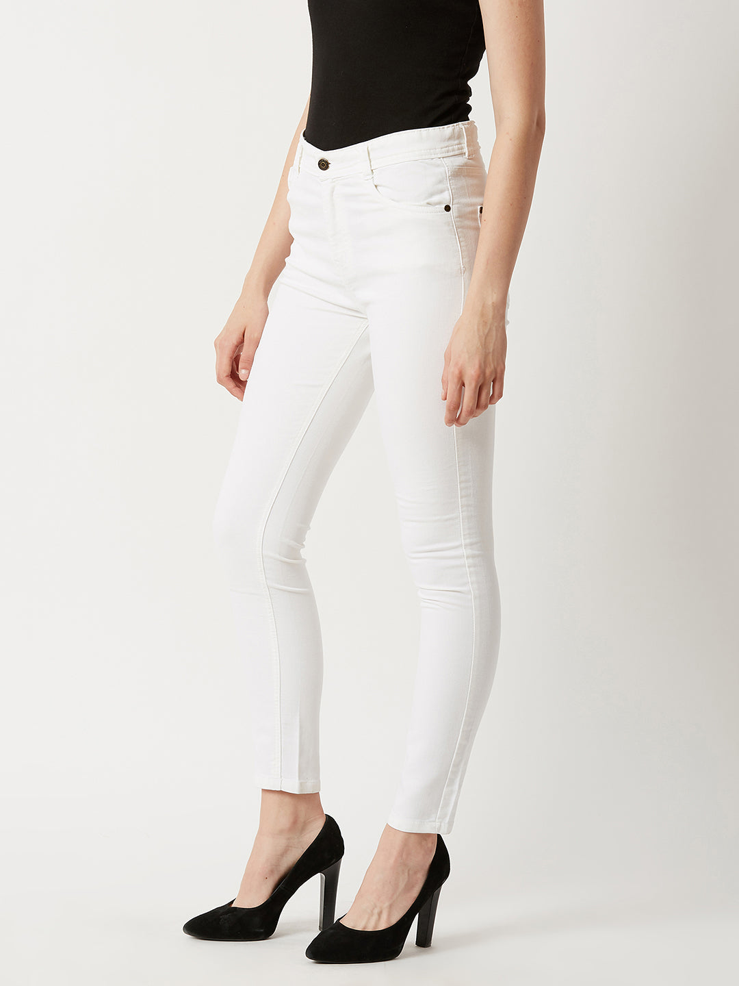 Women's White Skinny High-Rise Clean-Look Bleached Stretchable Denim Jeans