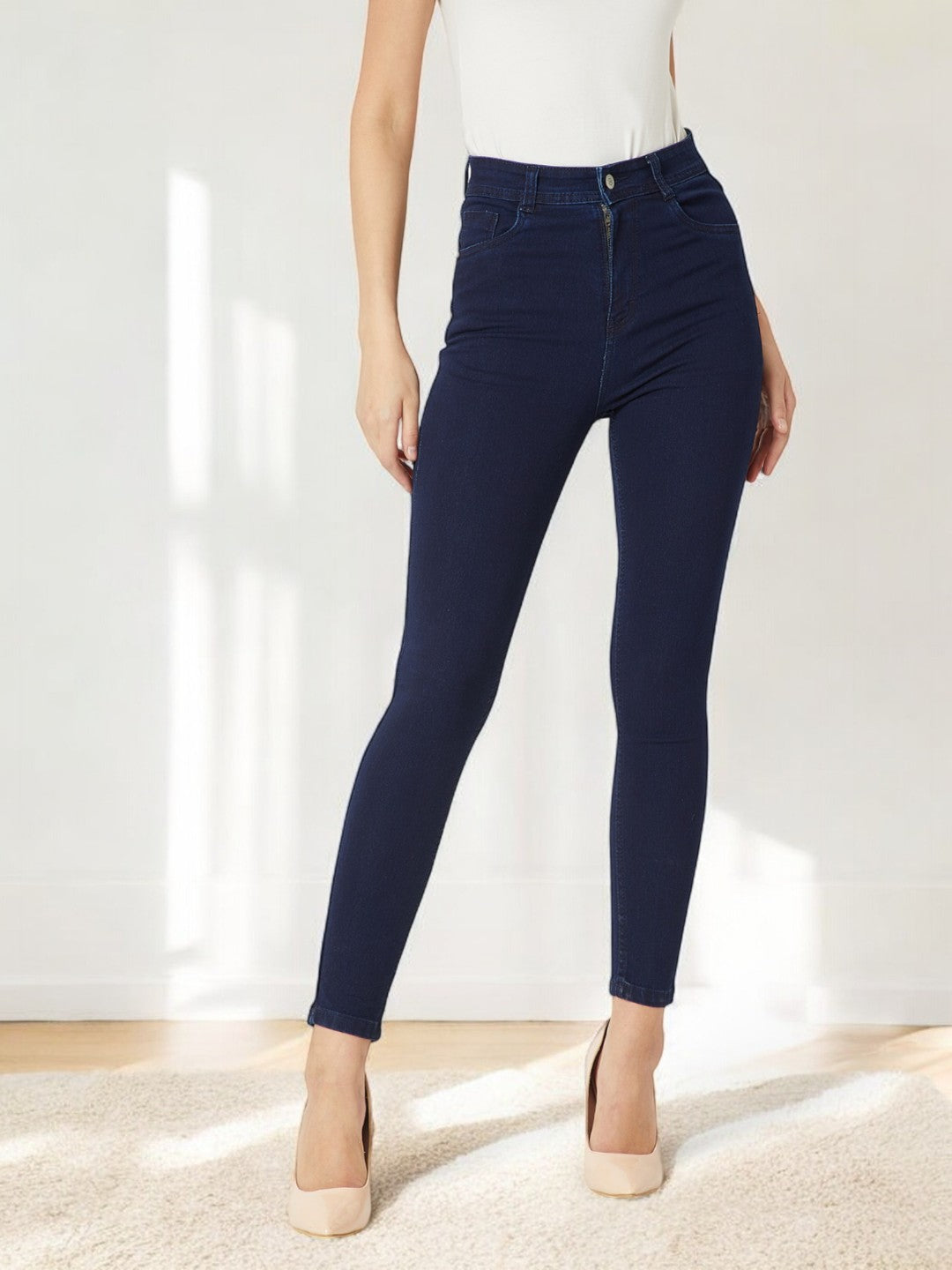 24/7 Comfort Navy-Blue Skinny-Fit High-Rise Stretchable Denim Jeans
