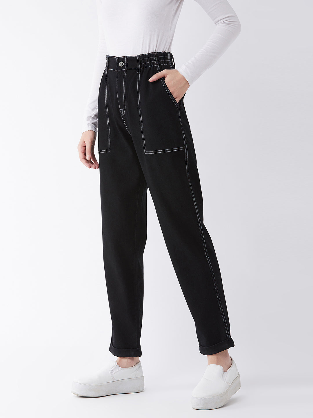 Women's Black Mom's Jean High-Rise Stretchable Denim Jeans