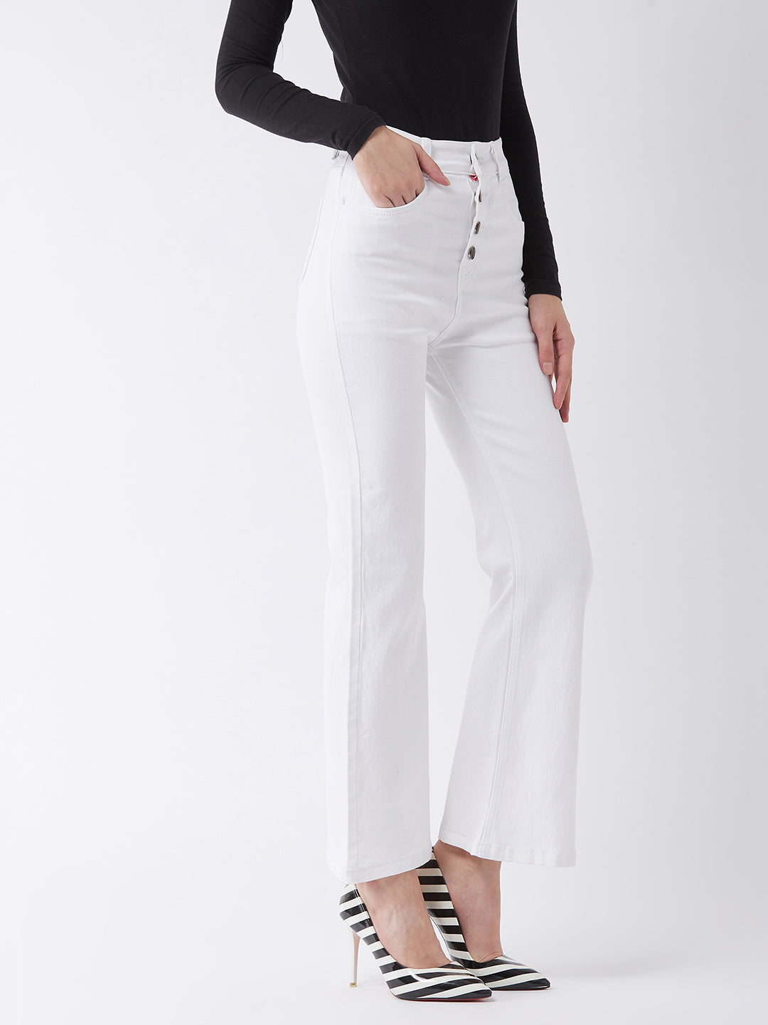 24/7 Comfort White Bell-Bottom Bootcut Hourglass High-Rise Stretchable Denim Jeans