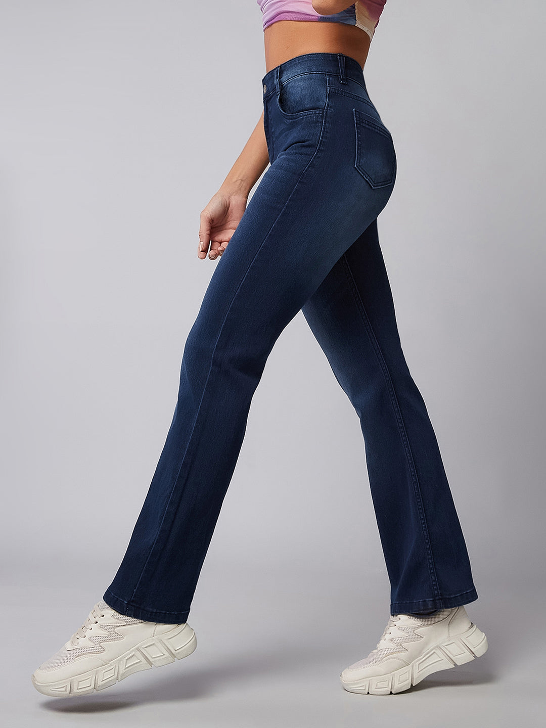 CHASEstretch™ Navy-Blue Mid-Rise Stretchable Bootcut Hourglass Flared Denim Jeans