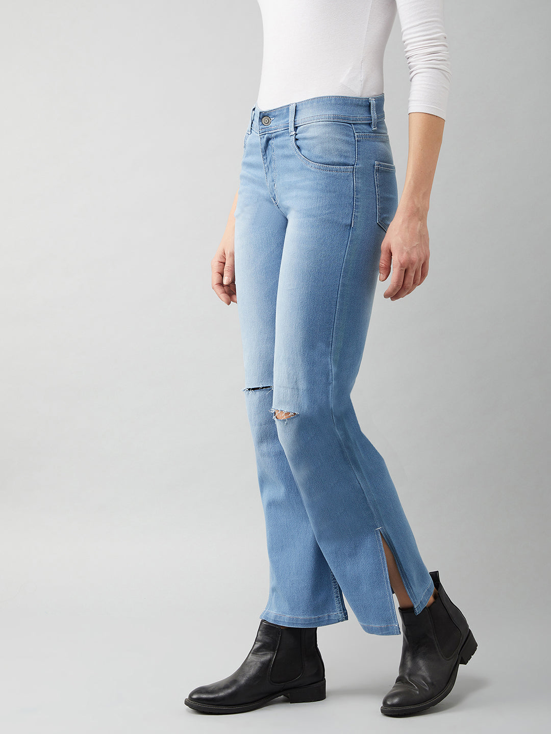 24/7 Comfort Blue Wide-Leg Relaxed Mid-Rise Stretchable Denim Jeans