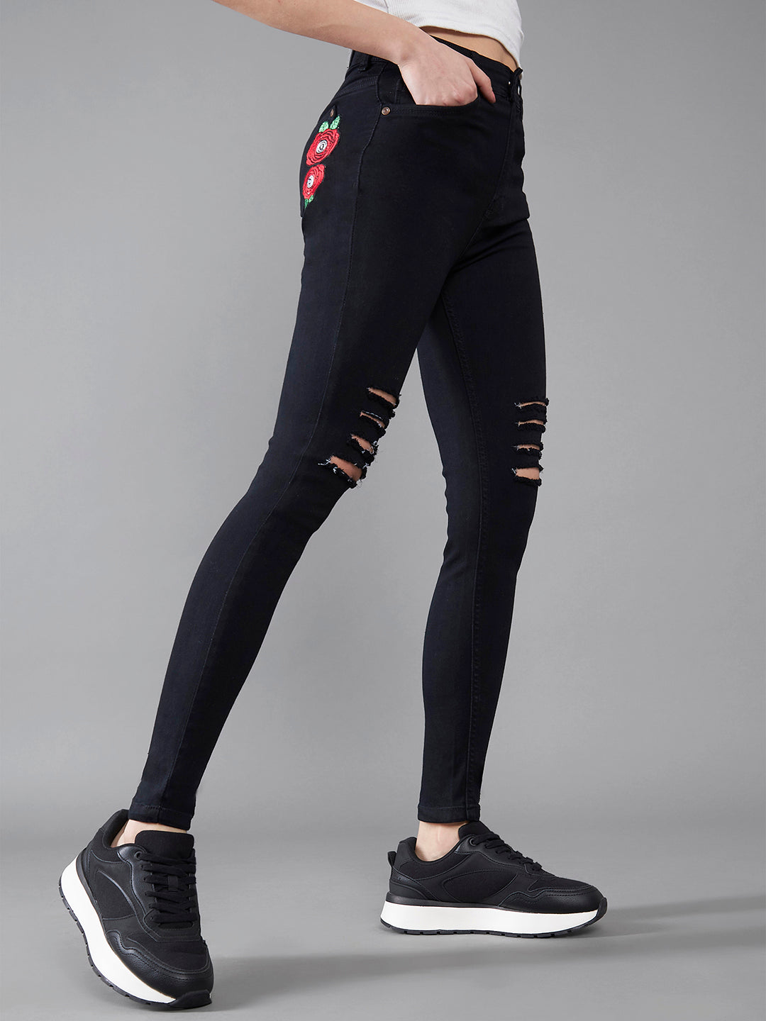 24/7 Comfort Black High-Rise Mild Distress Stretchable Denim Jeans
