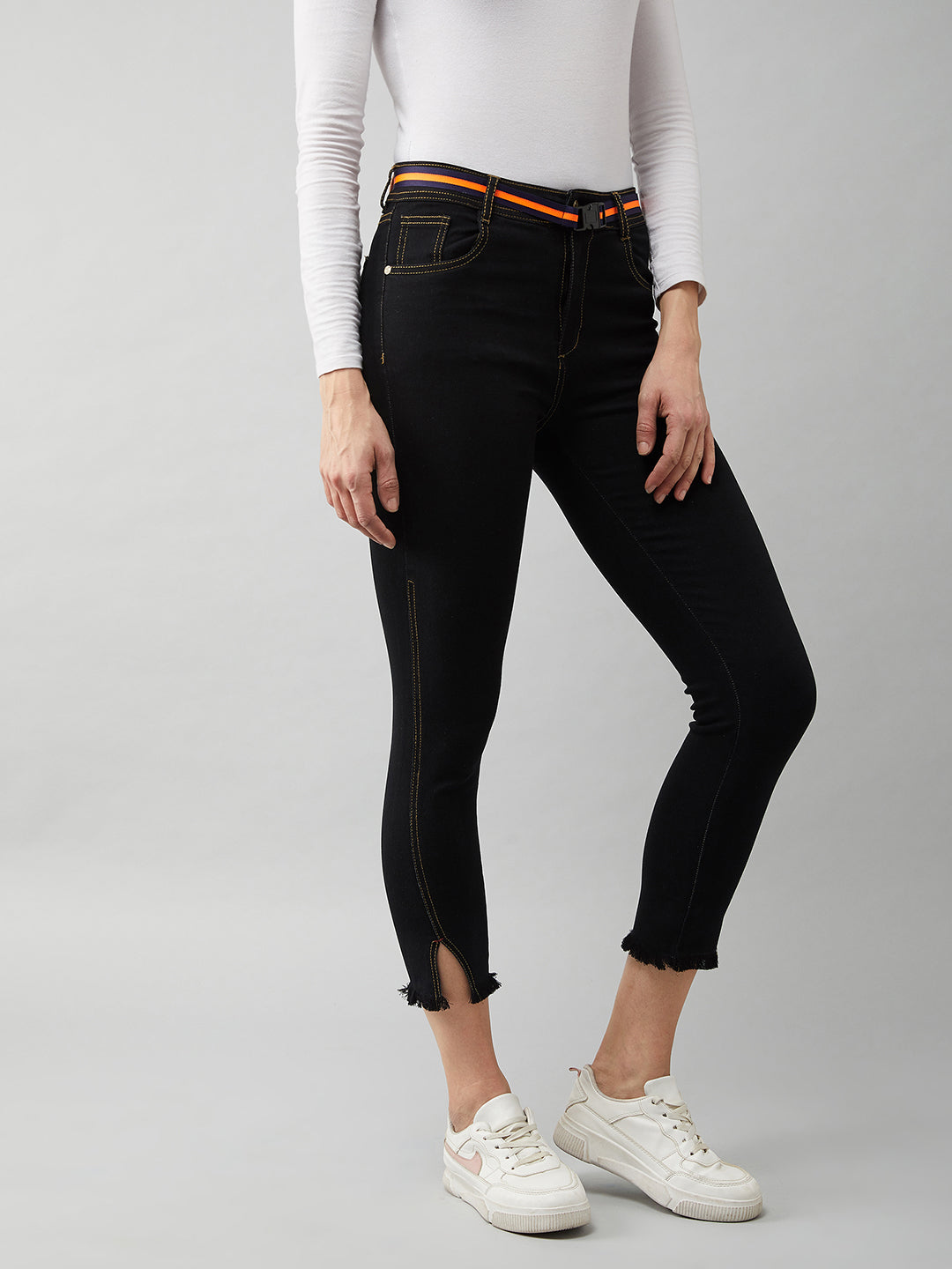 Women's Black Skinny-Fit High-Rise Ankle Length Stretchable Denim Jeans