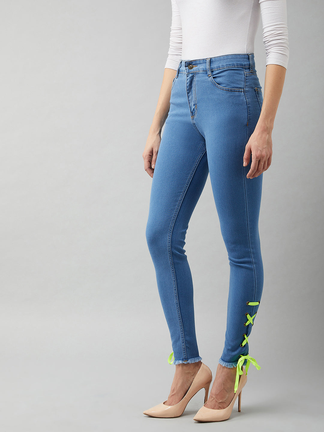 Women's Blue Cotton Skinny-Fit High-Rise Stretchable Denim Jeans
