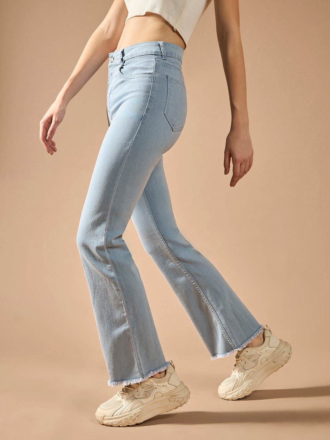 24/7 Comfort Light Blue Bootcut High-Rise Cropped Stretchable Denim Jeans