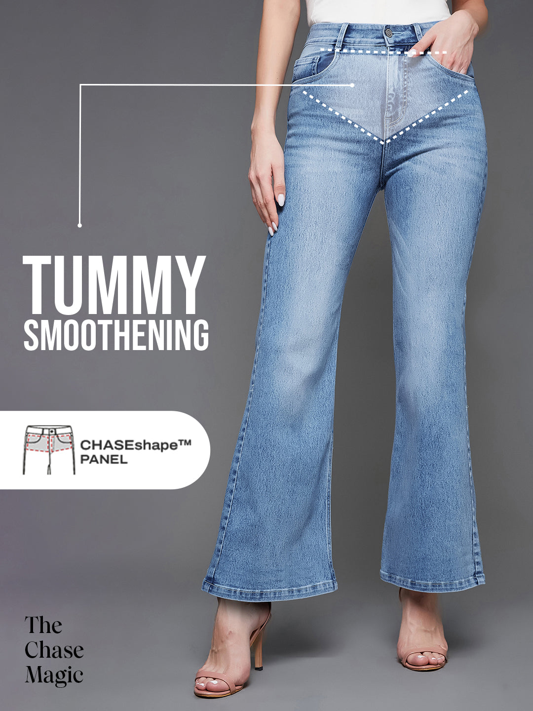 Tummy Smoothening Light-Shaping Wide-Leg High-Rise Light-Blue Denim Jeans
