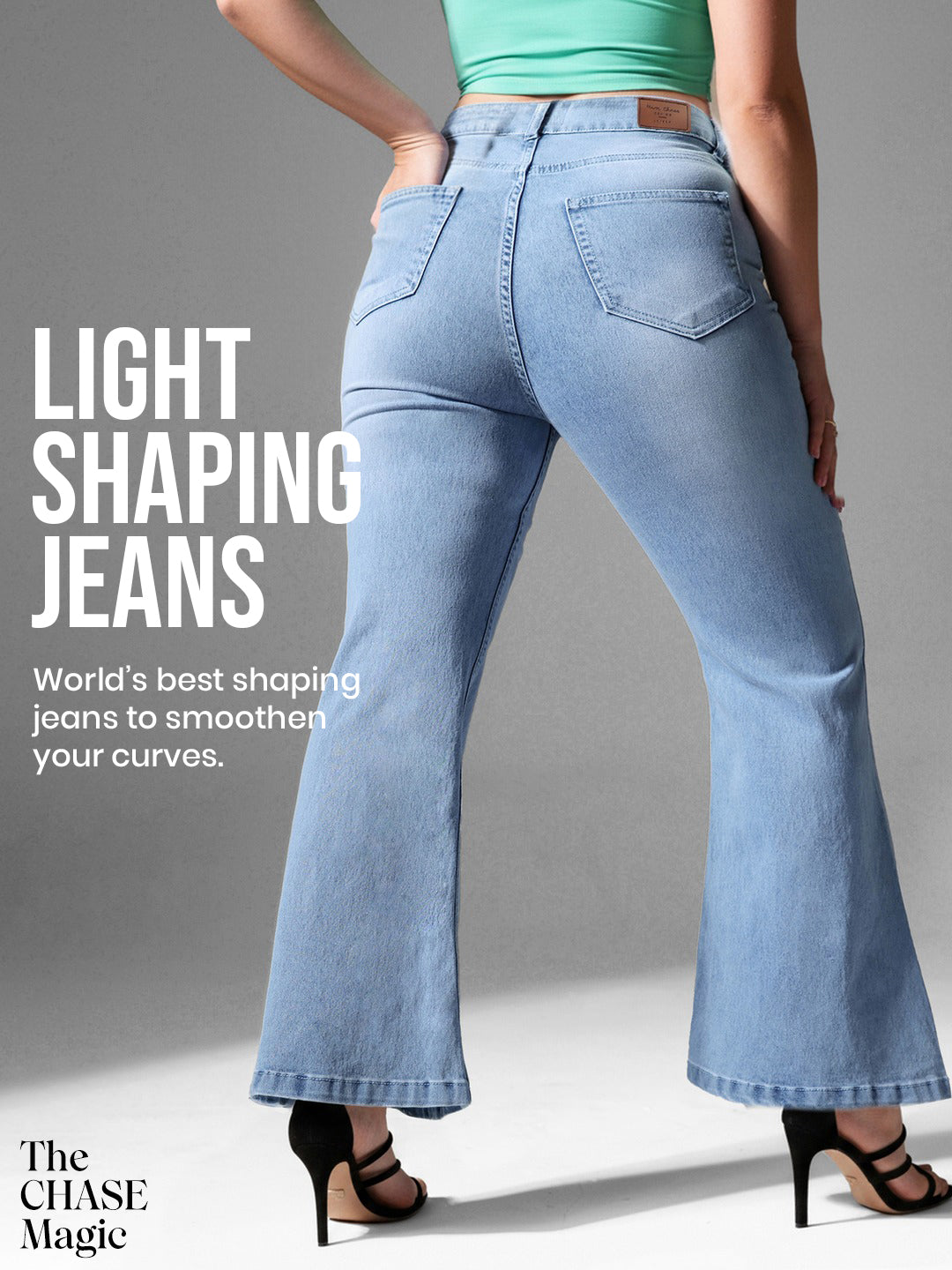 CHASEshape™ Light Blue High Rise Regular Stretchable Denim Bootcut Shaping Jeans for Women