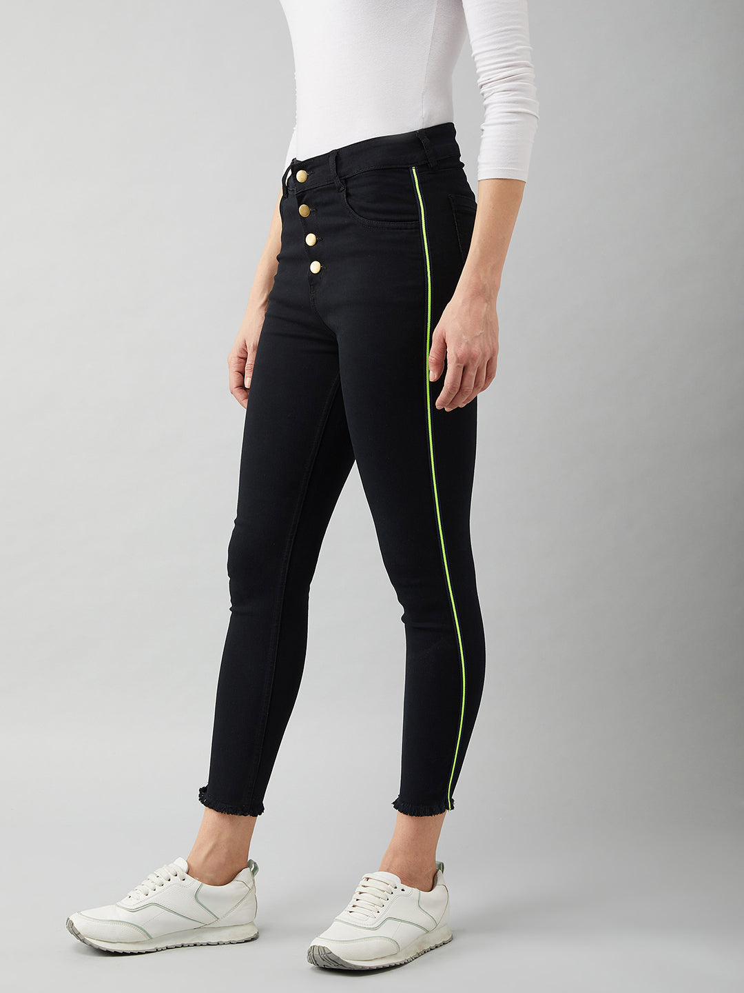 Women's Black Skinny-Fit High-Rise Cropped Stretchable Denim Jeans