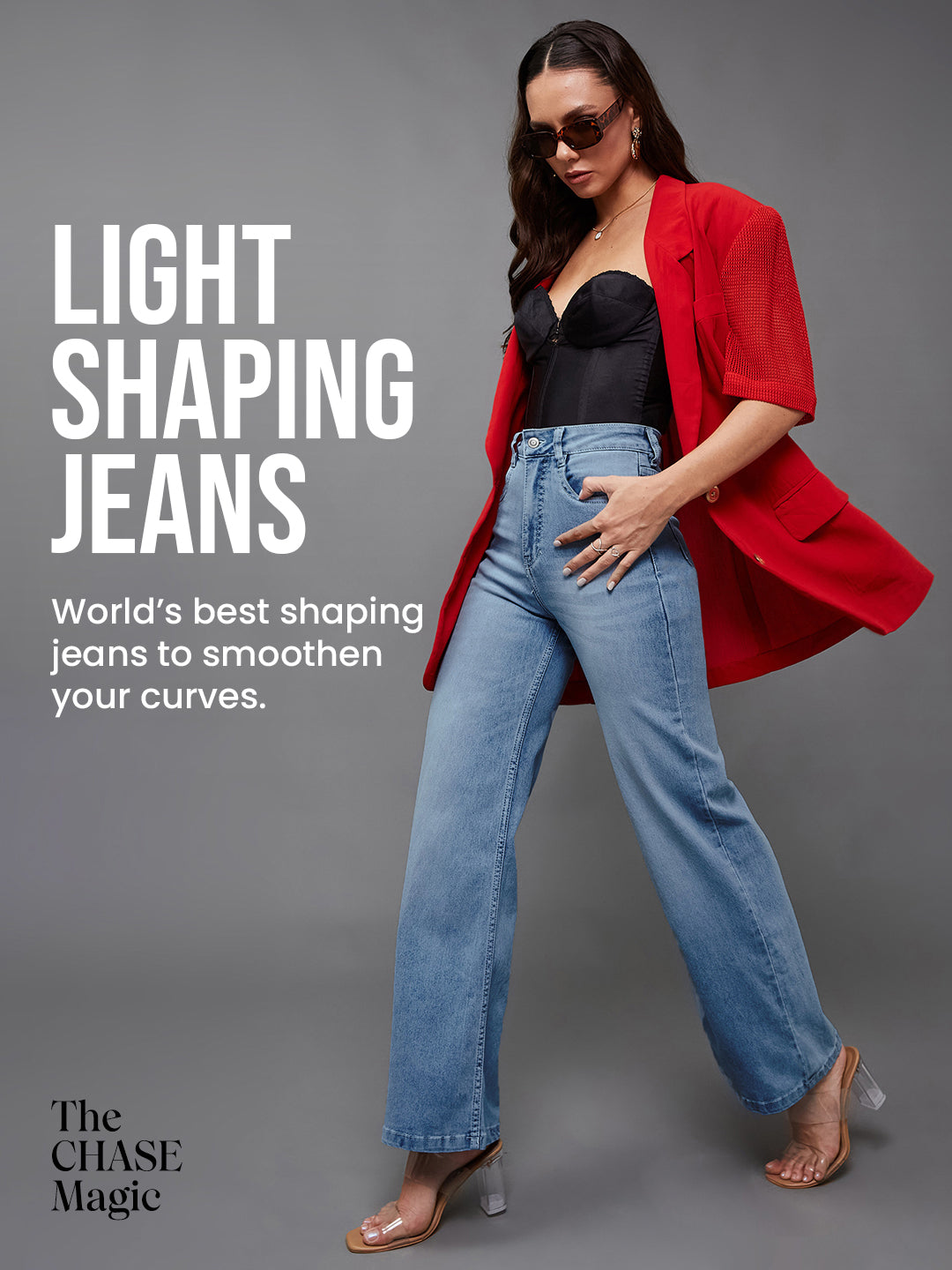 CHASEshape™ Light-Blue Wide-Leg High-Rise Stretchable Denim Jeans