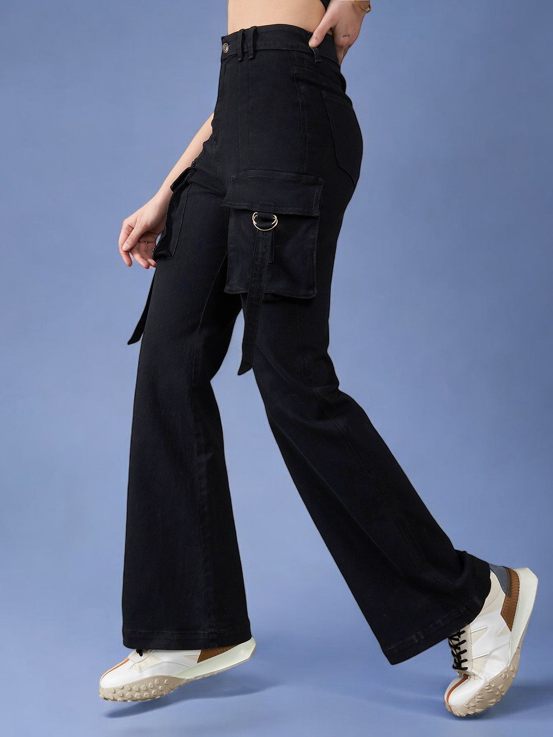 24/7 Comfort Black Bell-Bottom Bootcut High-Rise Stretchable Denim Jeans