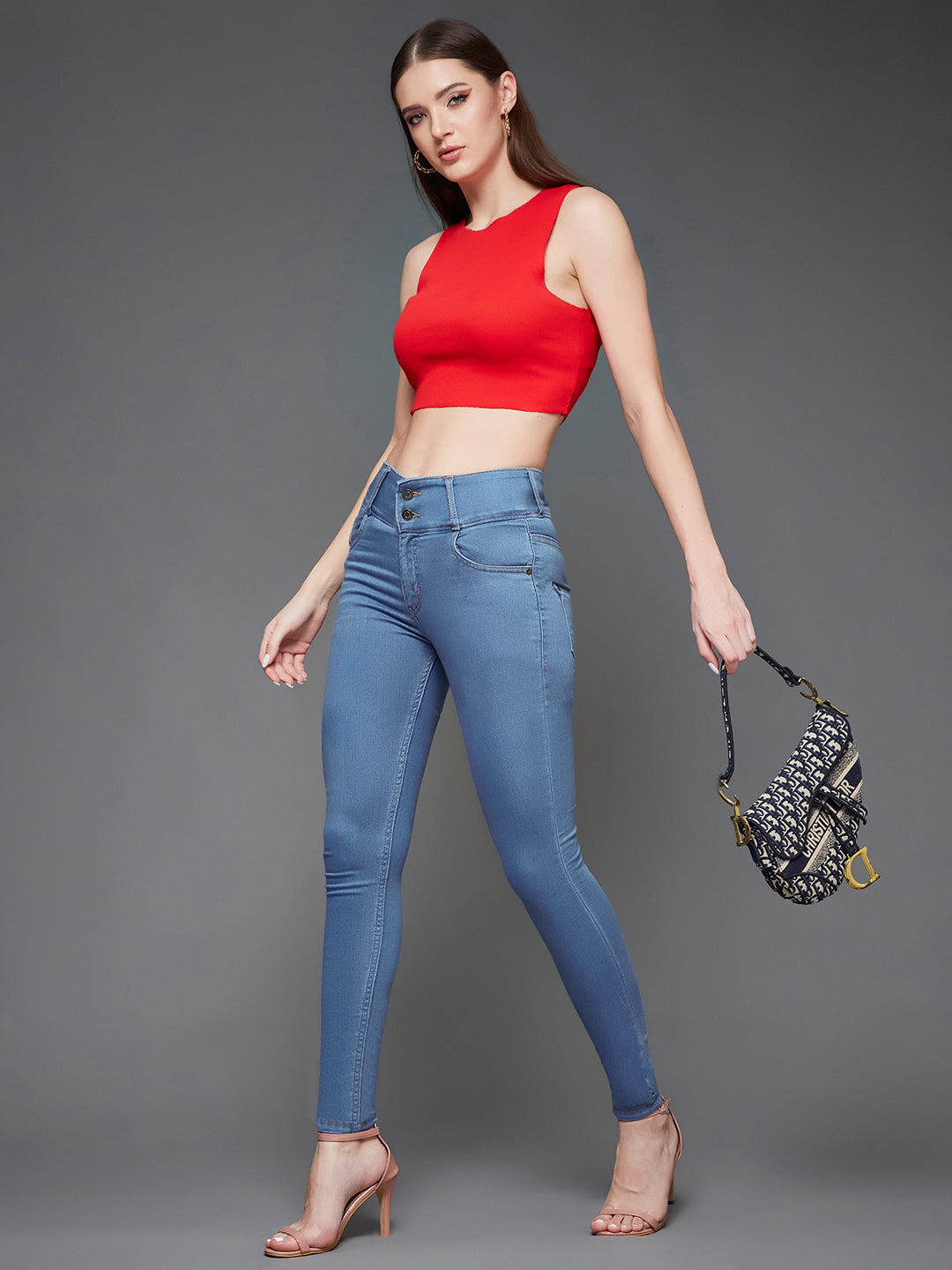 24/7 Comfort Blue Skinny-Fit High-Rise Ice-Wash Stretchable High-Rise Denim Jeans