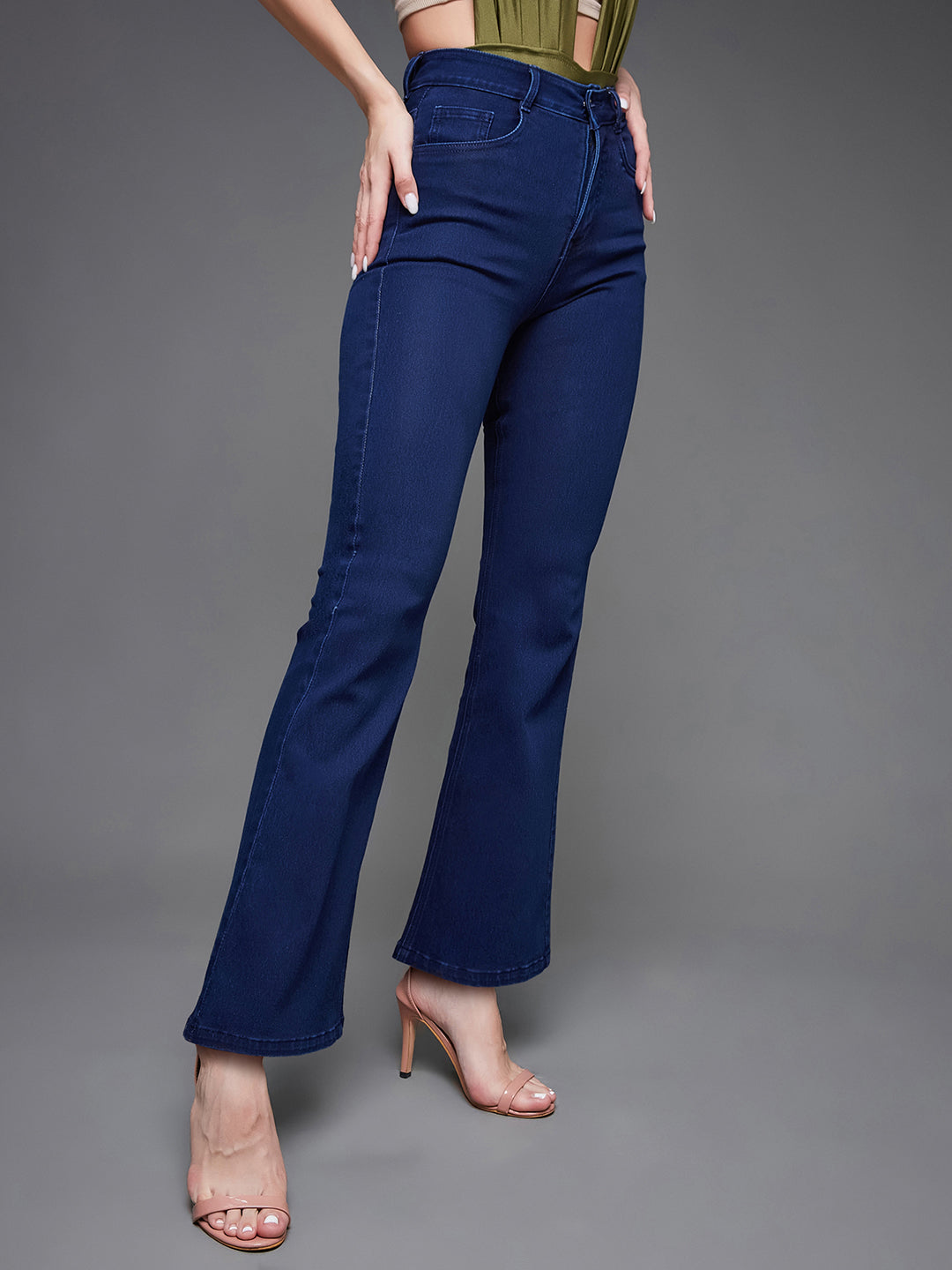 CHASEshape™ Navy-Blue Bootcut High-Rise Stretchable Denim Jeans