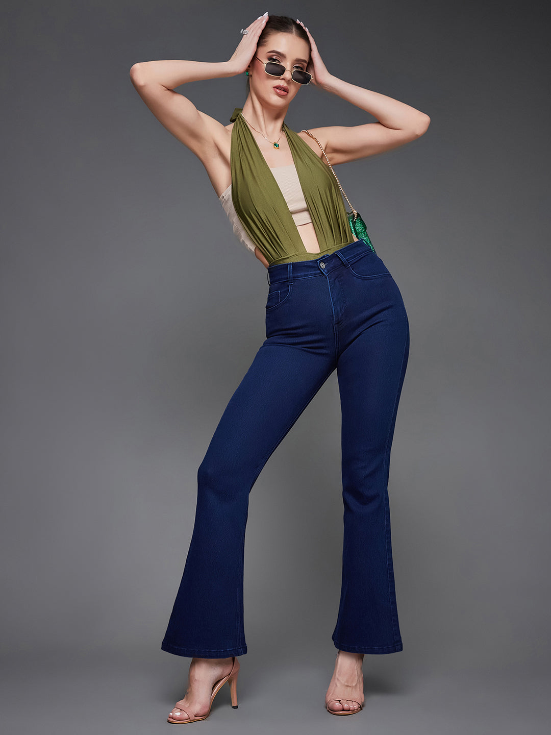 CHASEshape™ Navy-Blue Bootcut High-Rise Stretchable Denim Jeans