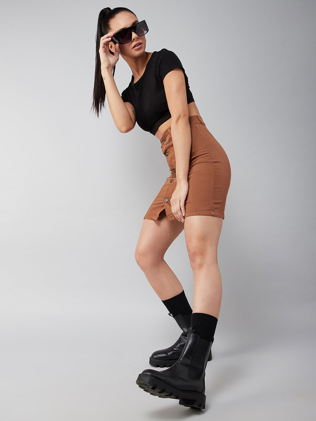 Women's Rust Cotton Slim Fit Relaxed High-Rise Mini Denim Skirt