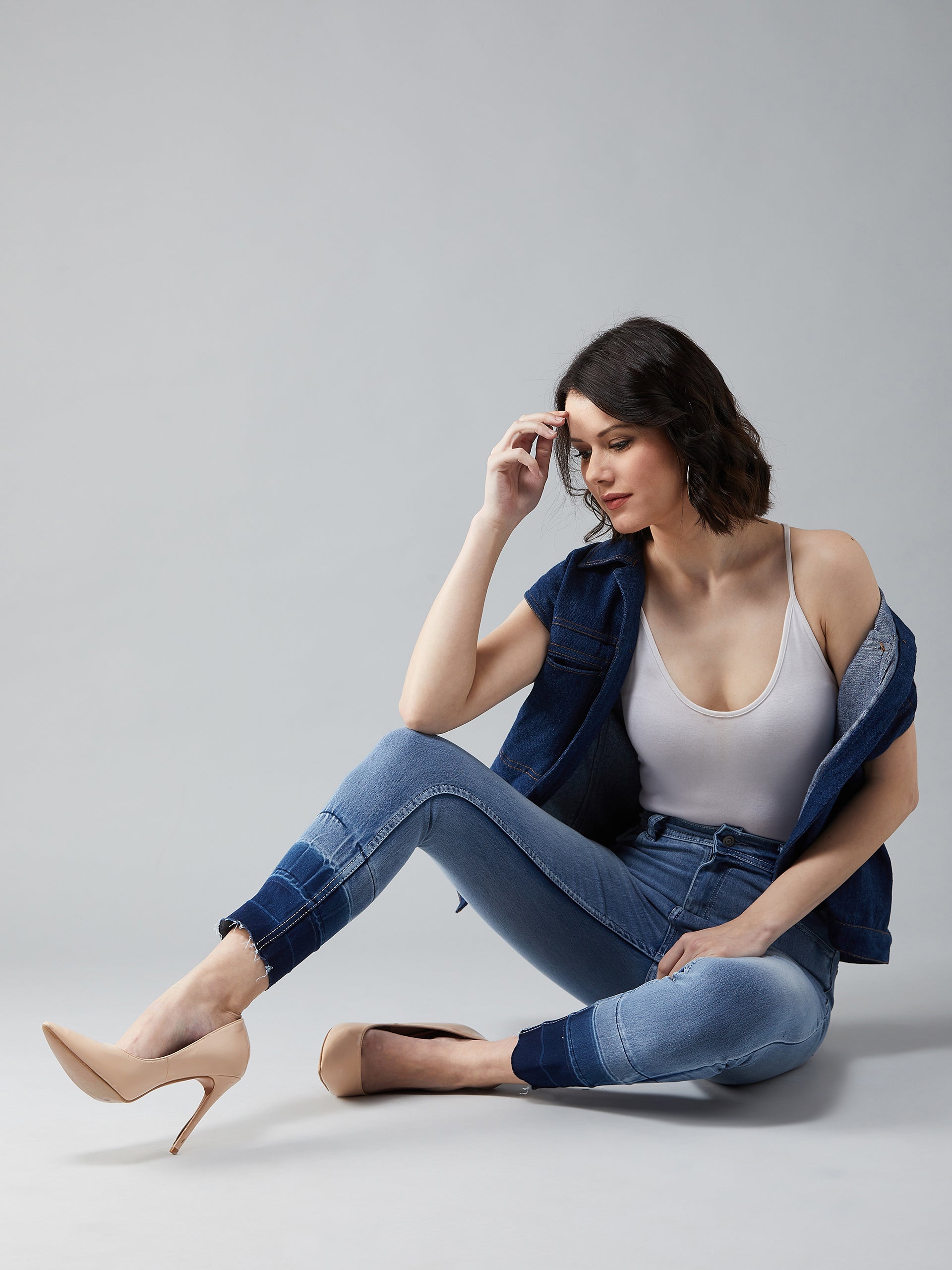 Women's Light Blue Skinny-Fit High-Rise Ankle Length Shaded Stretchable Denim Jeans