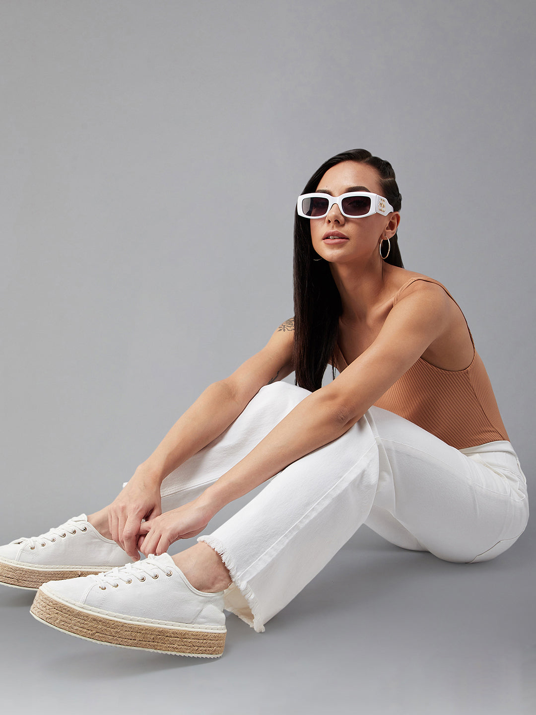 24/7 Comfort White Flared High-Rise Ankle length Stretchable Denim Jeans