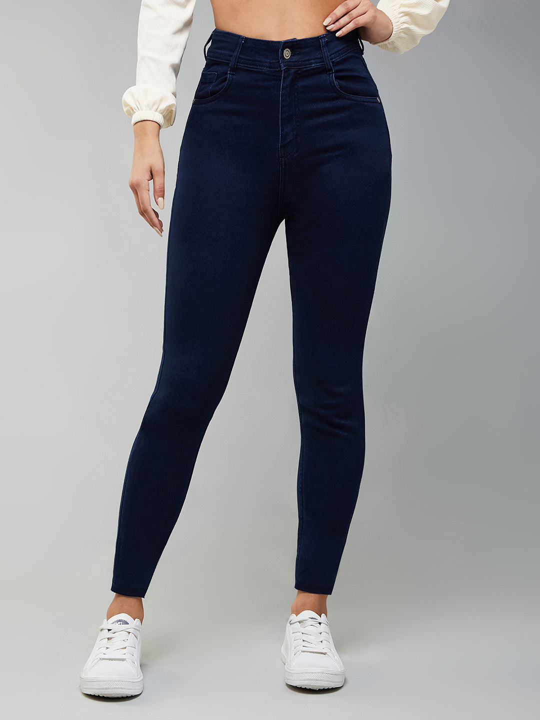 CHASEstretch™ Navy-Blue Skinny-Fit High-Rise Cropped-Length Denim Jeans