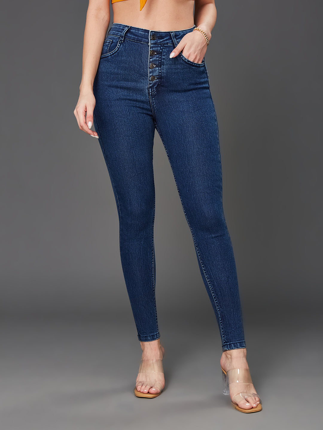 24/7 Comfort Blue Skinny-Fit High-Rise Stretchable Denim Jeans