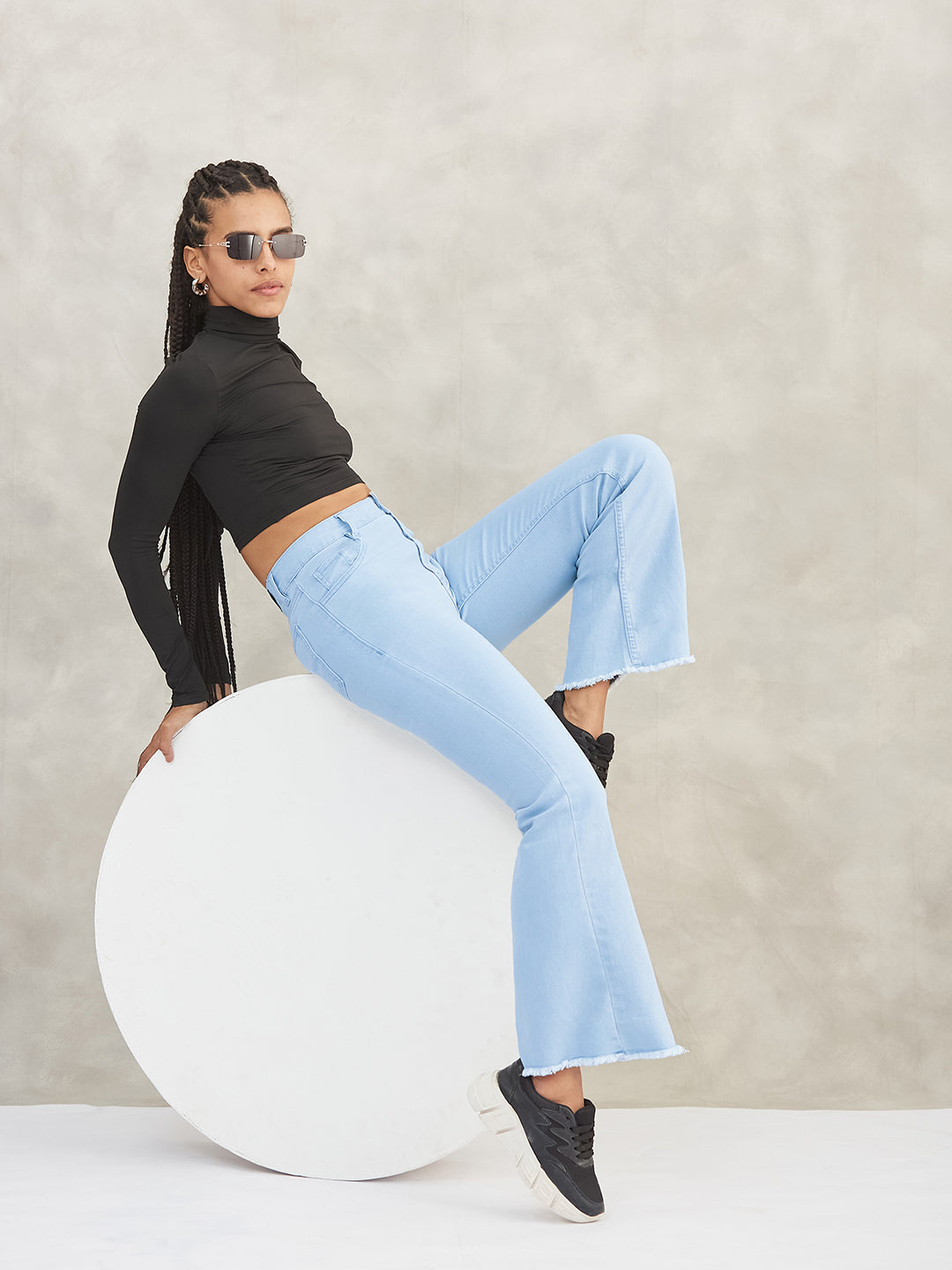 Women's Light Blue Boot Cut High-Rise Cropped Stretchable Denim Jeans