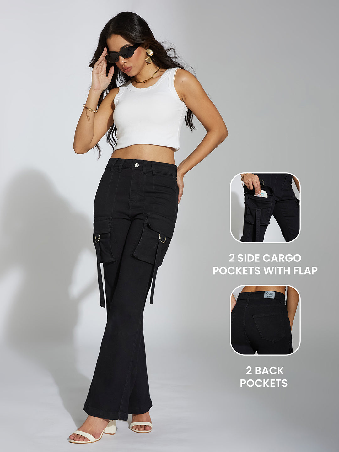 Women's Black Bootcut High-Rise Clean-Look Stretchable Denim Jeans