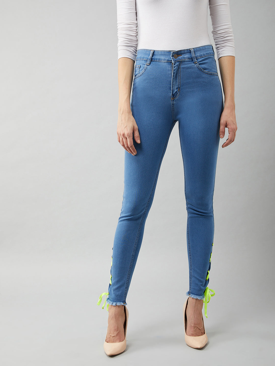 Women's Blue Cotton Skinny-Fit High-Rise Stretchable Denim Jeans