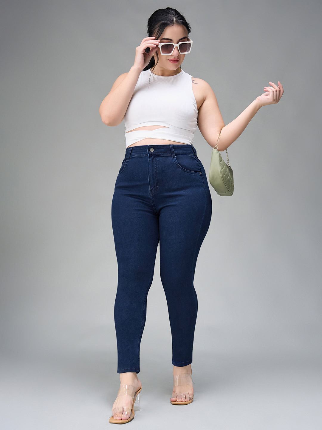 24/7 Comfort Navy-Blue Skinny-Fit High-Rise Stretchable Denim Jeans