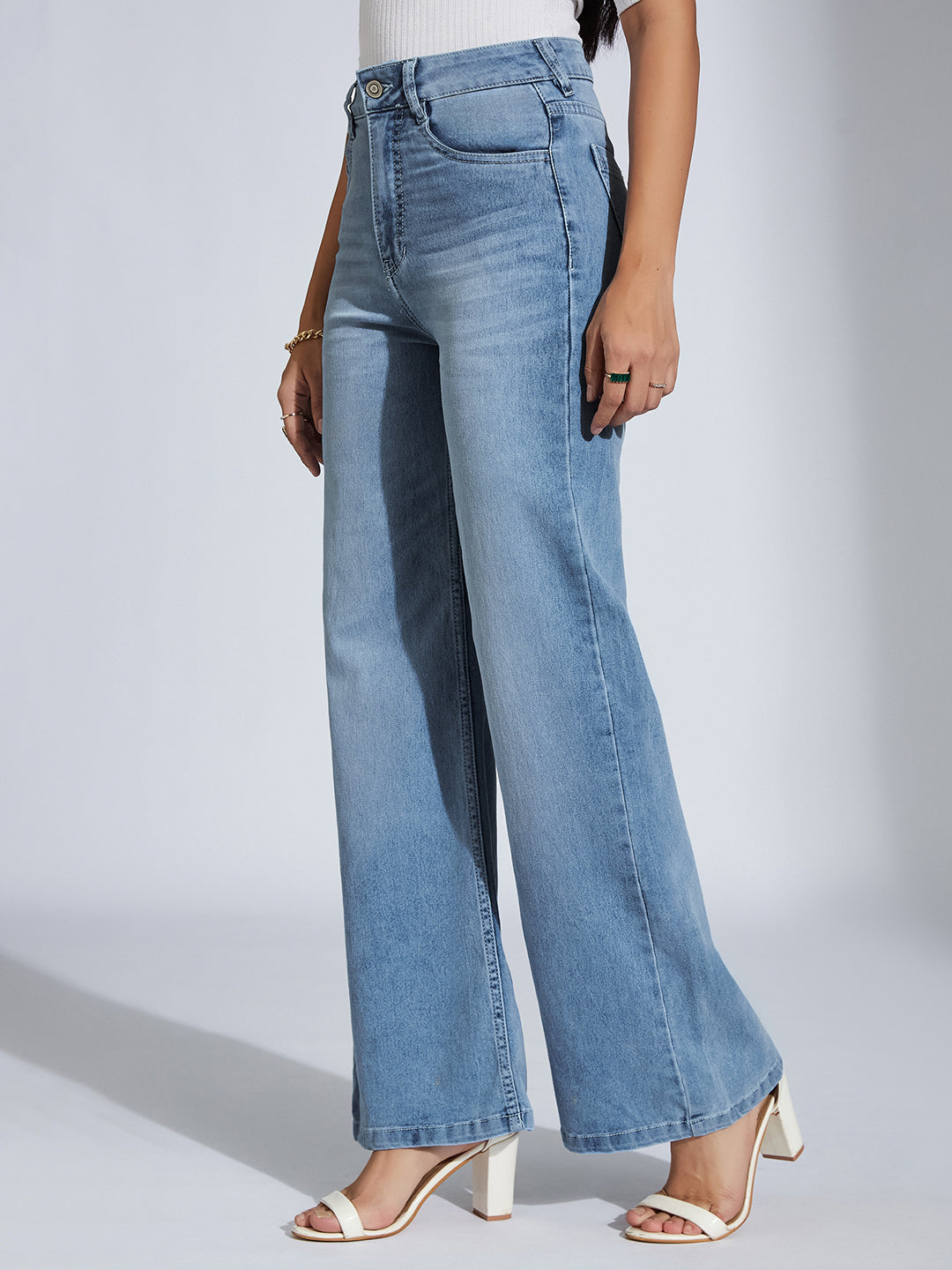 CHASEshape™ Light-Blue Wide-Leg High-Rise Clean-Look Stretchable Denim Jeans
