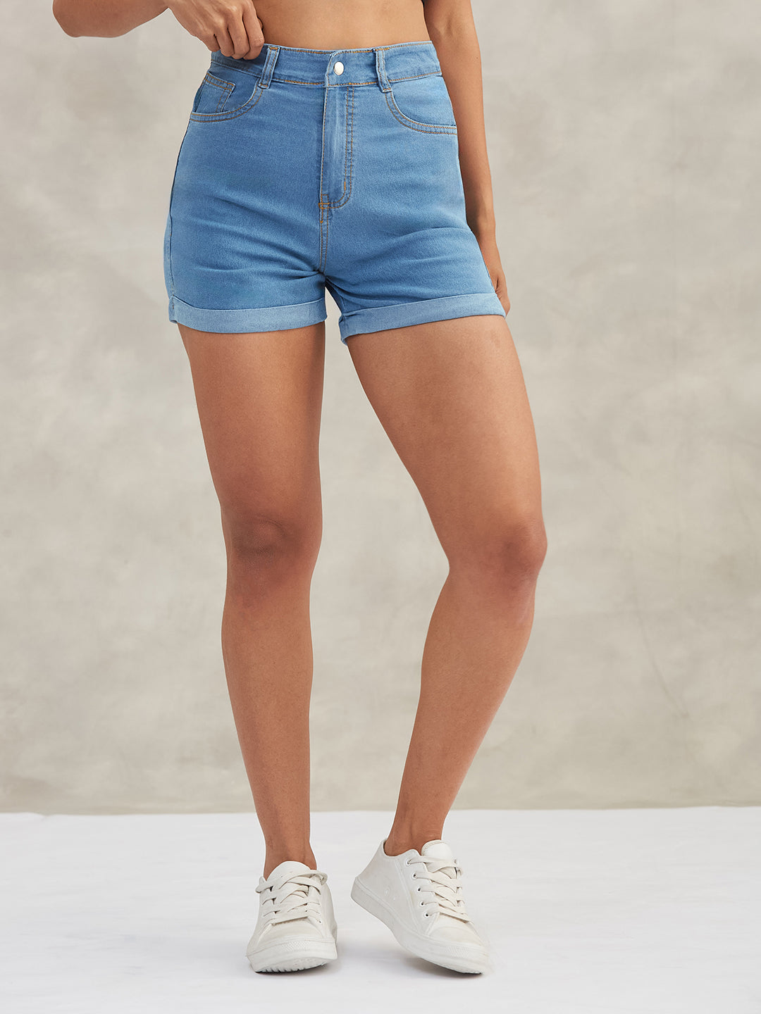 Women's Blue Relaxed-Fit Mid-Rise Denim Shorts