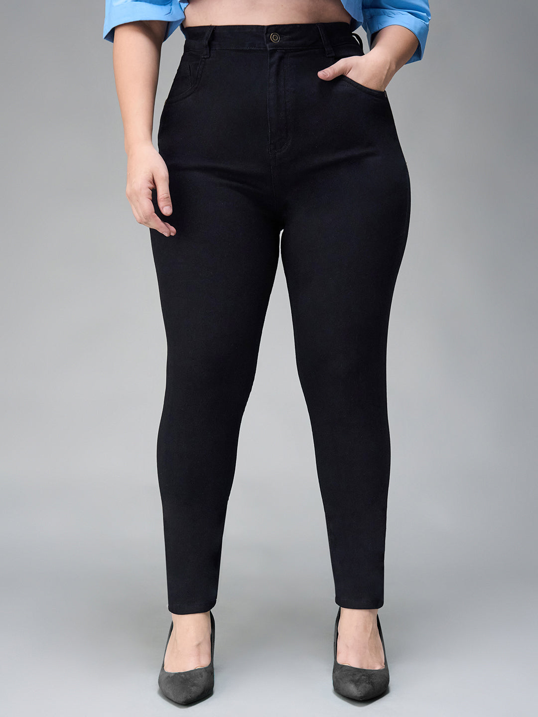 24/7 Comfort Black Skinny-Fit High-Rise Stretchable Denim Jeans