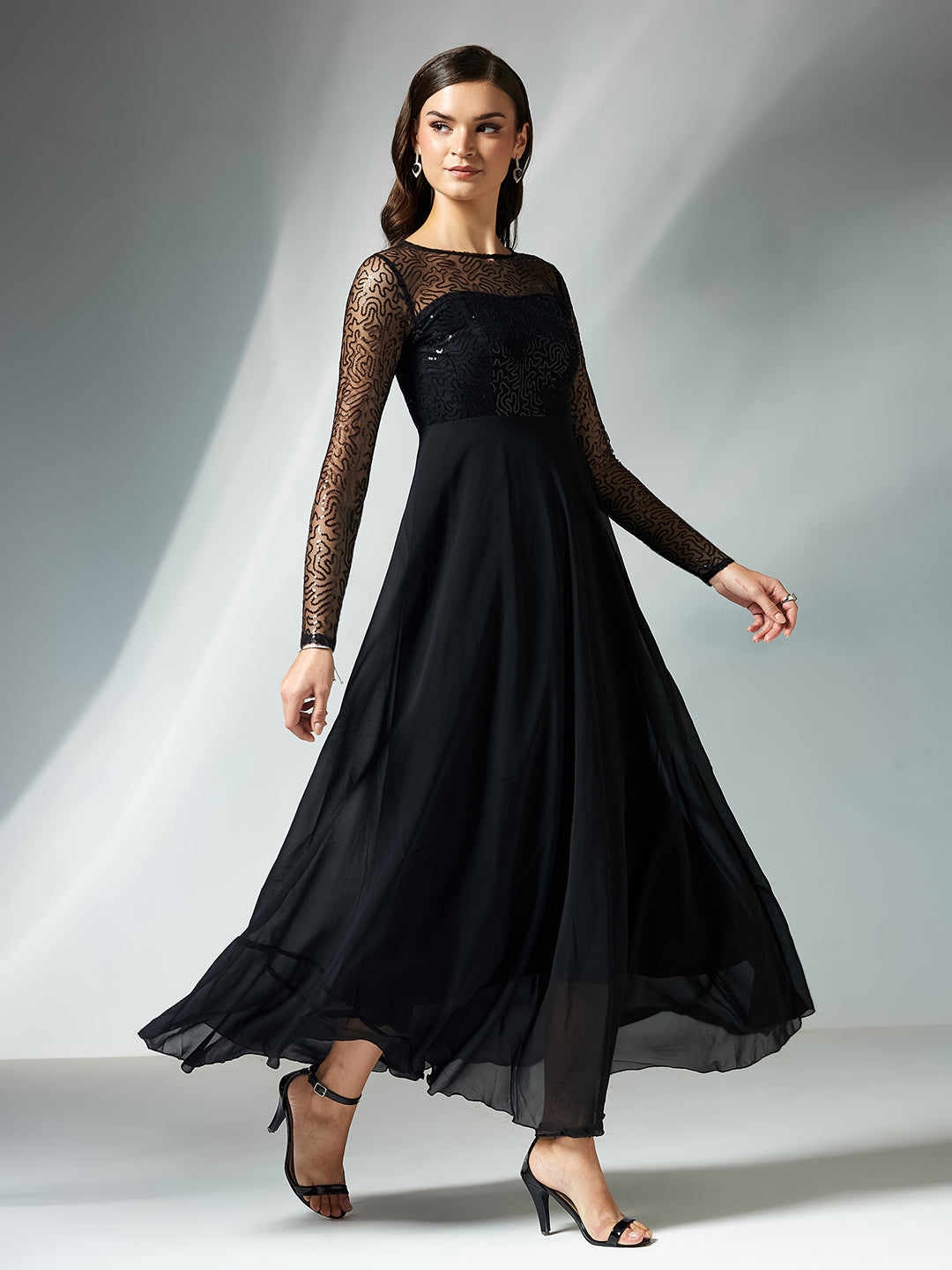 Women's Black Solid Embellished Maxi Dress