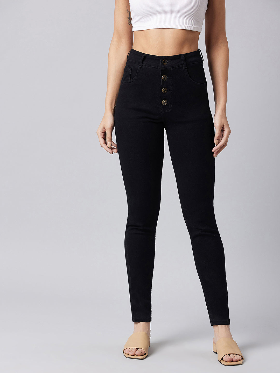 24/7 Comfort Black Skinny-Fit High-Rise Stretchable Denim Jeans