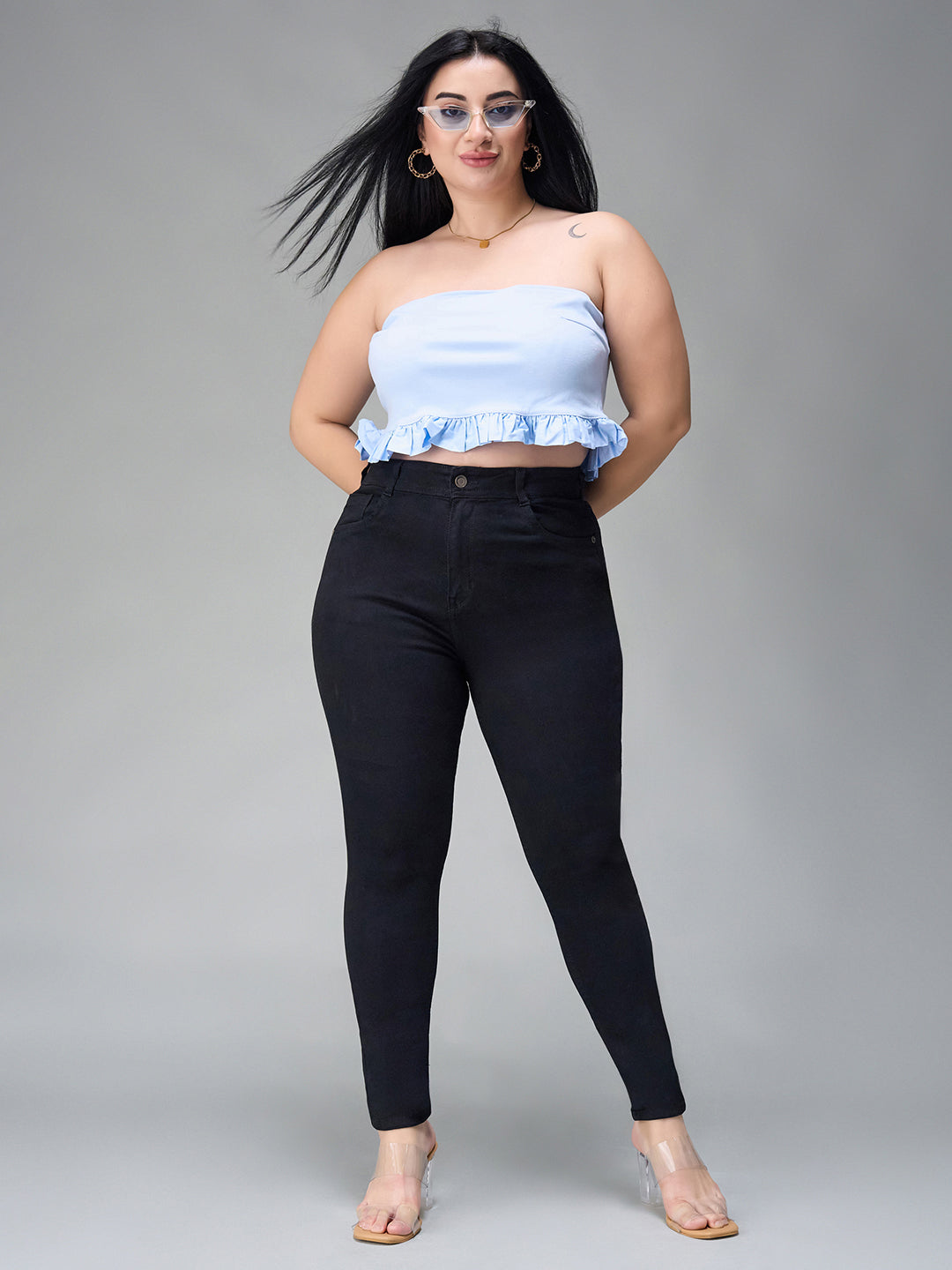 24/7 Comfort Black Slim-Fit High-Rise Acid Wash Stretchable Denim Jeans