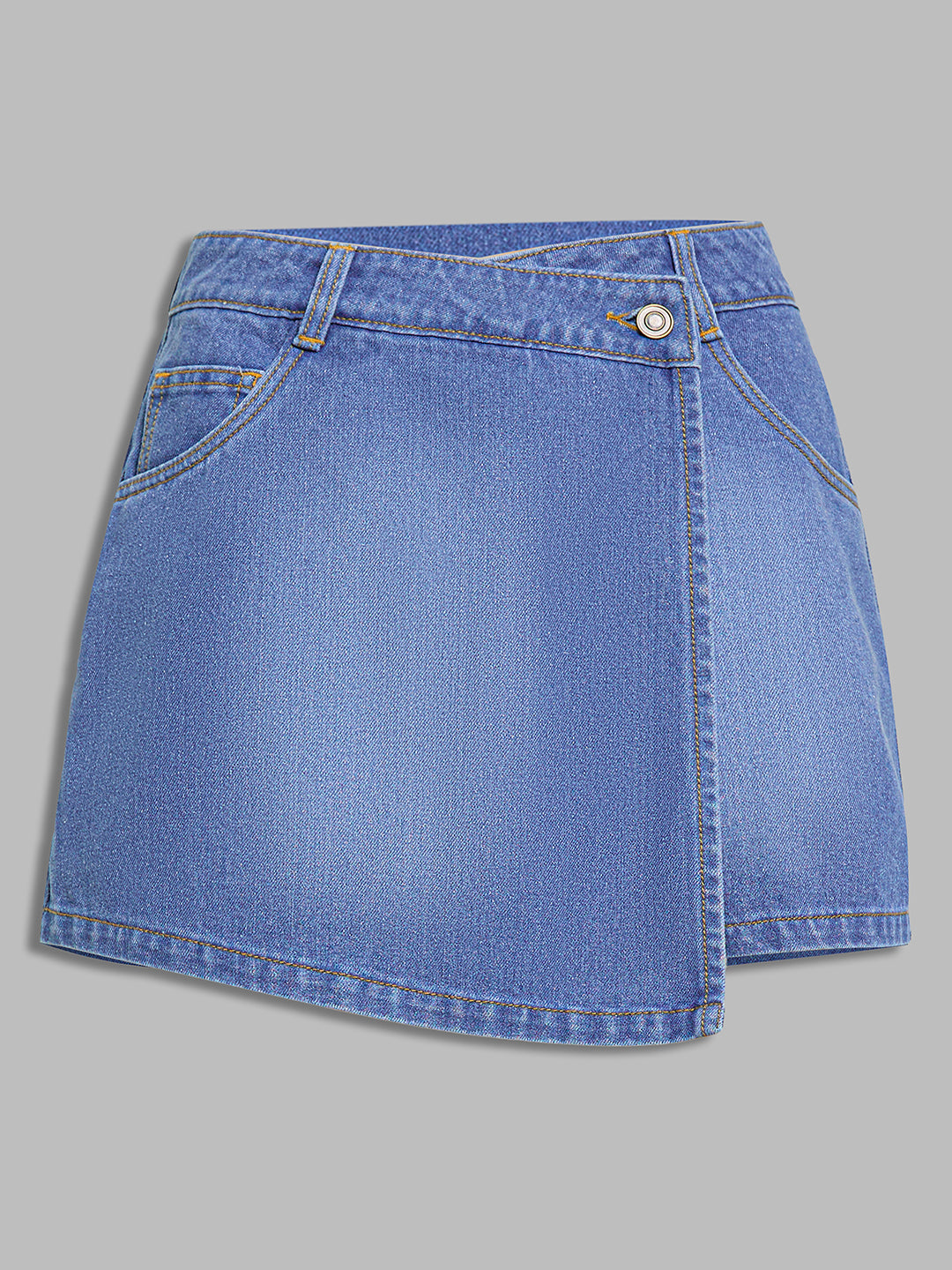 Mid-Blue Regular High-Rise Denim Skorts for Women