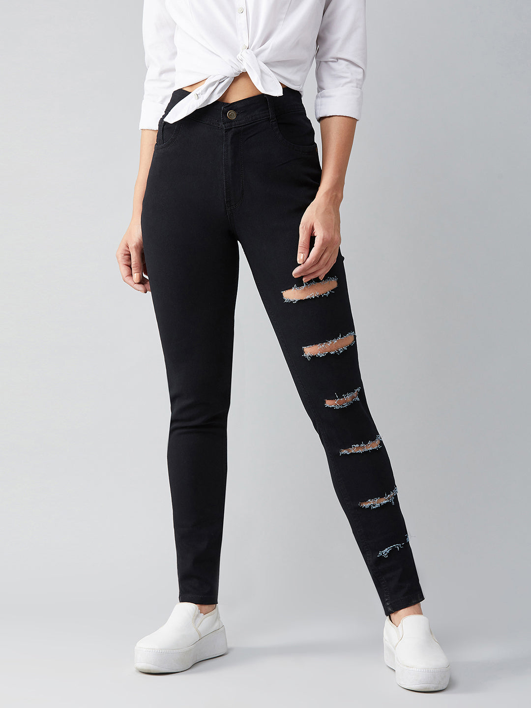 Women's Black Slim High-Rise Clean-Look Denim Jeans