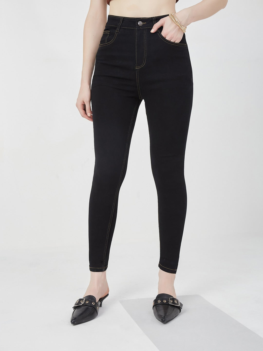 Black Skinny high-rise Regular Stretchable Denim Jeans for Women