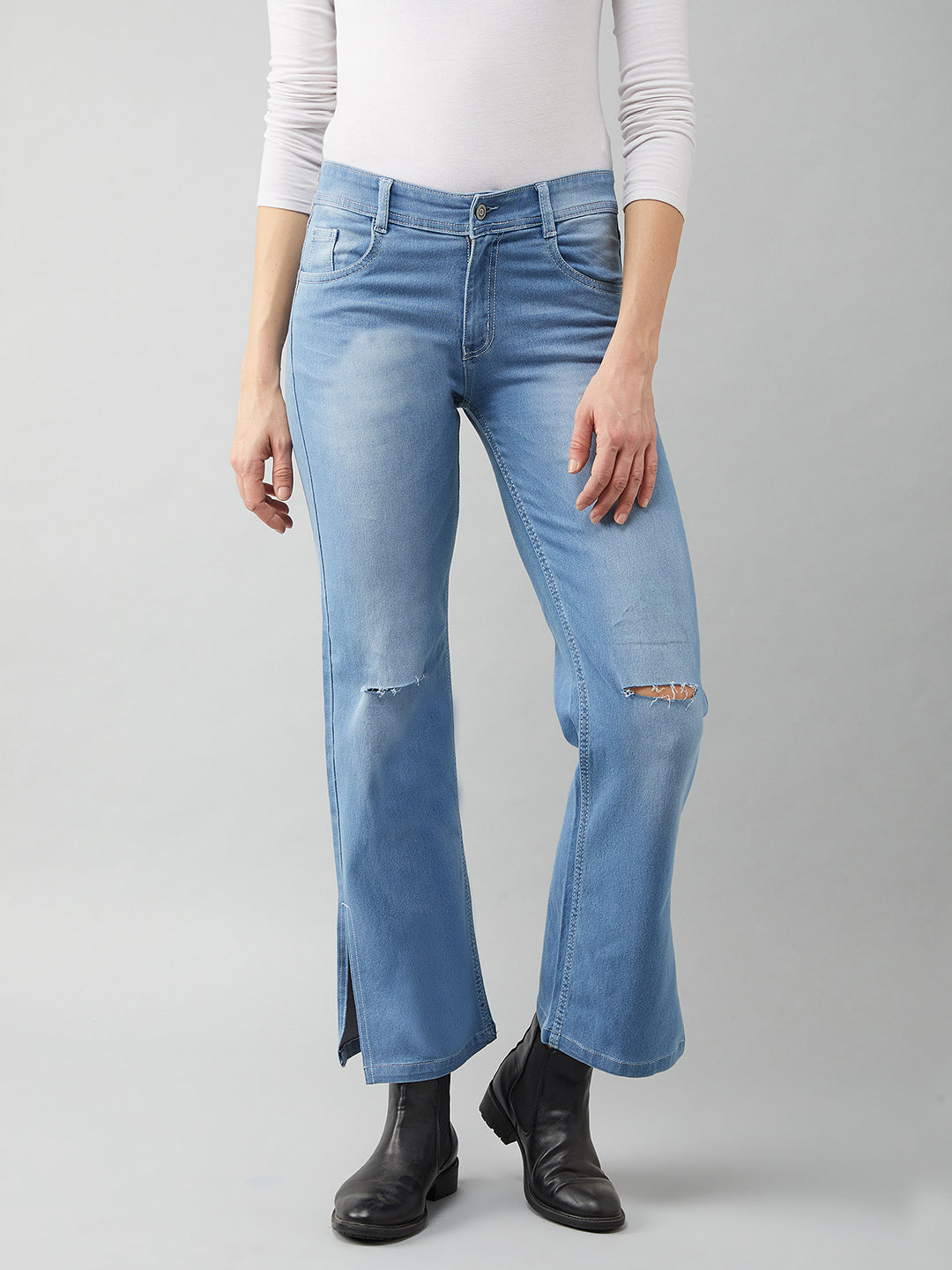24/7 Comfort Blue Wide-Leg Relaxed Mid-Rise Stretchable Denim Jeans