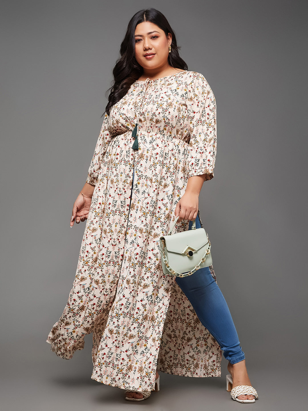 Body Bliss Multicolored Floral Tie-Up Maxi Top