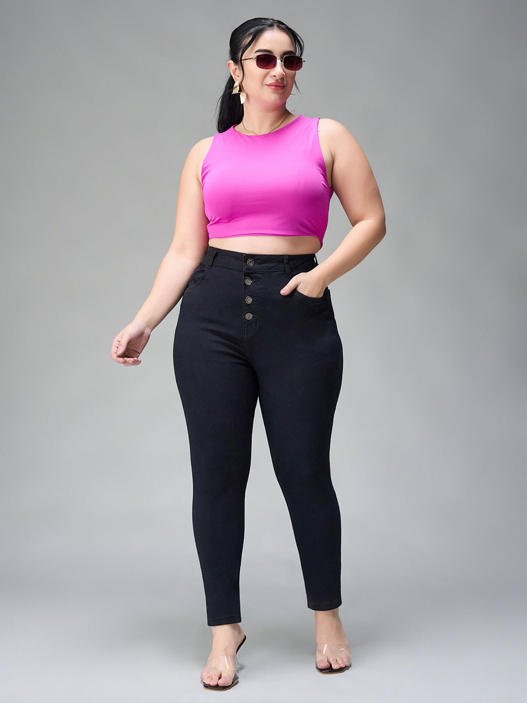 24/7 Comfort Black Skinny-Fit High-Rise Stretchable Denim Jeans for Women