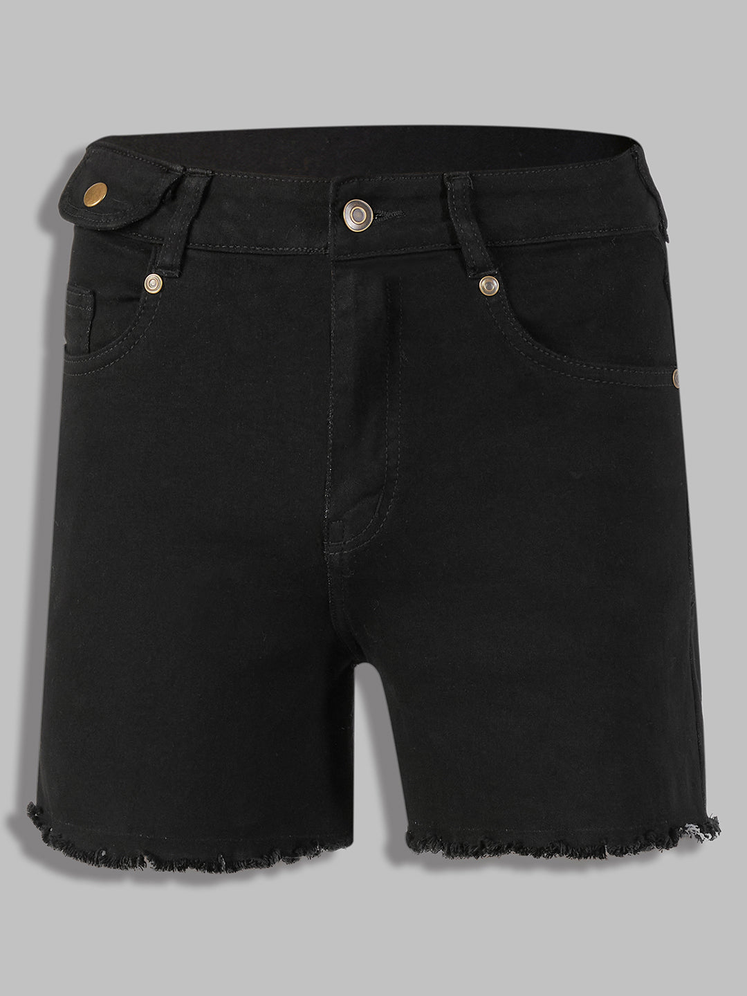Women's Black Relaxed-Fit High-Rise Stretchable Denim Shorts