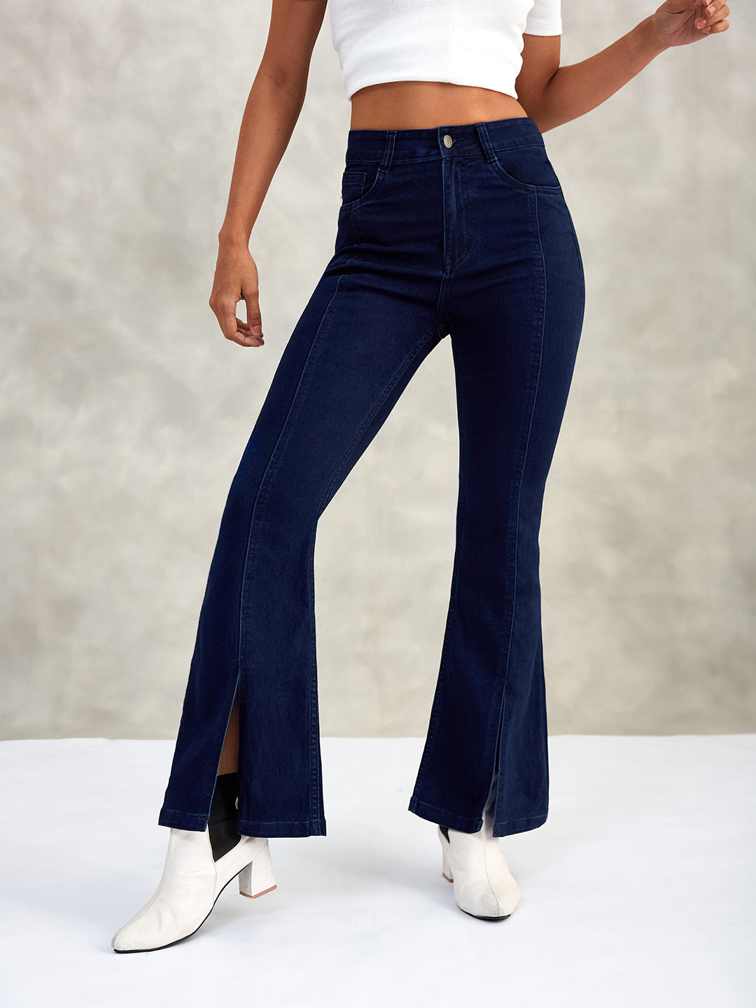 Women's Navy Blue Bootcut High-Rise Stretchable Denim Jeans