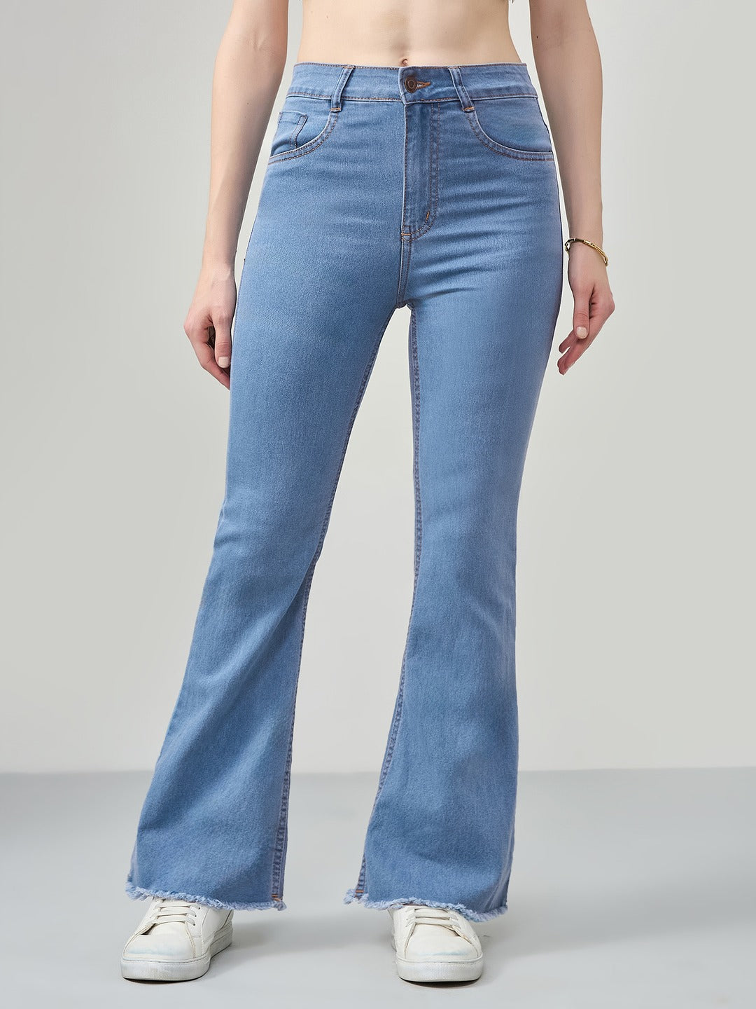 Light Blue Bootcut high-rise Regular Stretchable Denim Jeans for Women