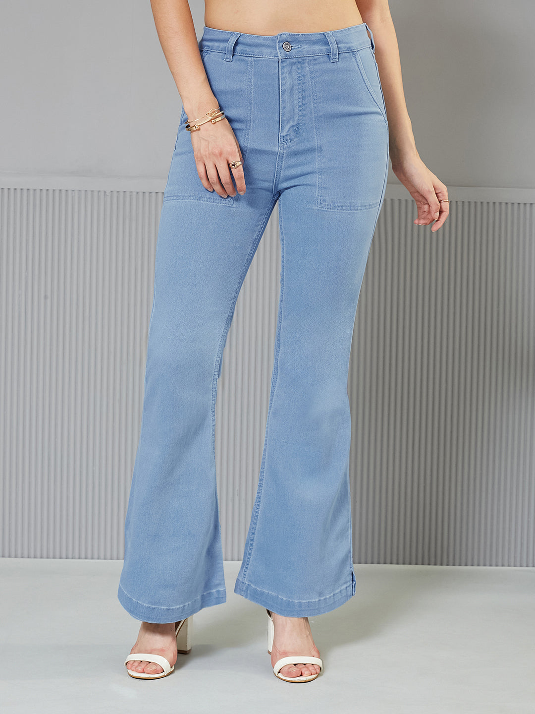 Women's Light Blue Bootcut High-Rise Regular Stretchable Denim Jeans