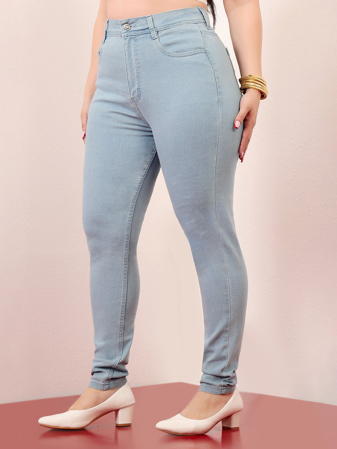 Women's Light Blue Skinny High-Rise Distressed Ice-Wash Denim Jeans