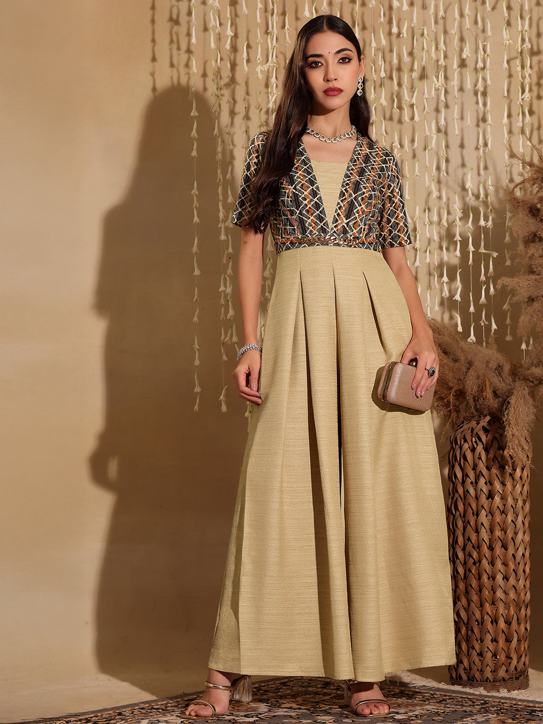 Women's Wine V-Neck 3/4 Sleeve Floral Wrap Georgette Maxi Dress