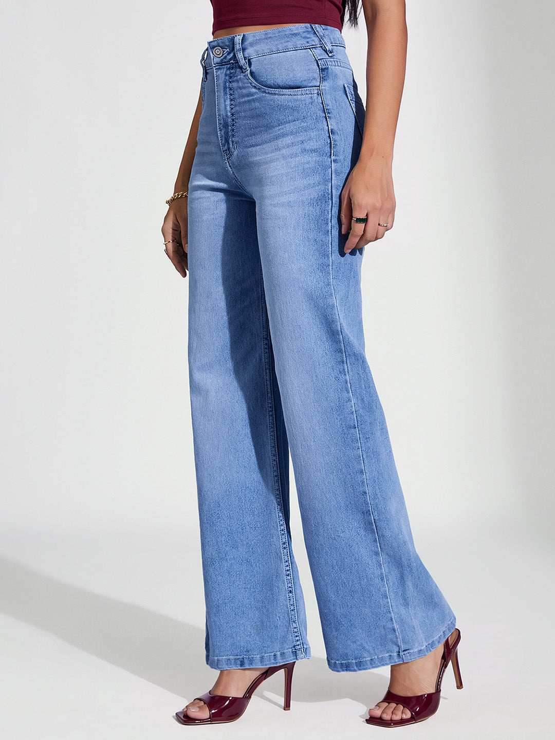 CHASEshape™ Light-Shaping Light Blue Wide-Leg High-Rise Stretchable Jeans for Women