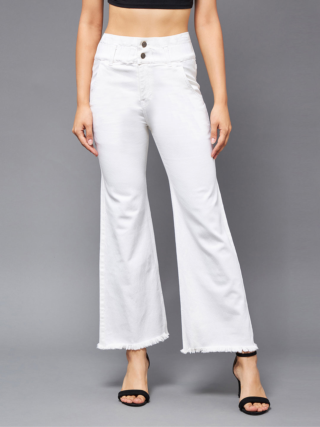 24/7 Comfort White Flared High-Rise Ankle length Stretchable Denim Jeans